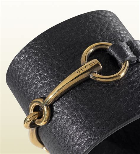 gucci black leather bracelet with horsebit